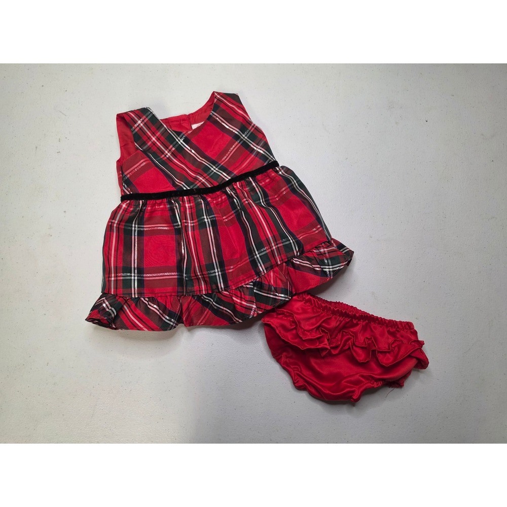 Wonder Nation Baby Girl Red Plaid Holiday Dress and Bloomers Set 0-3M